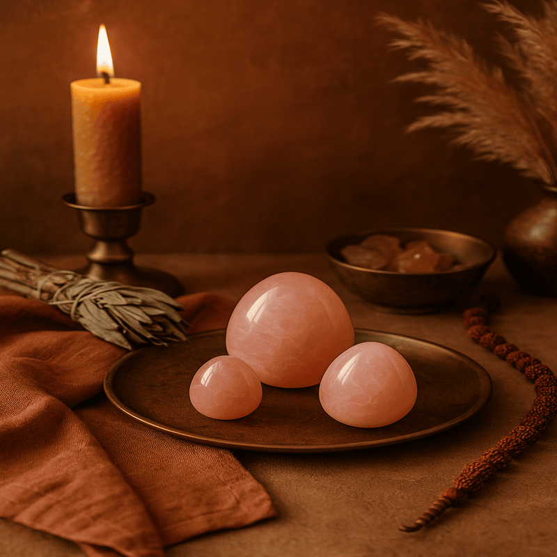 inntr o atmosfera calda pe un platu sunt asezate 3 oua yoni si o lumanare de ceara aprinsai