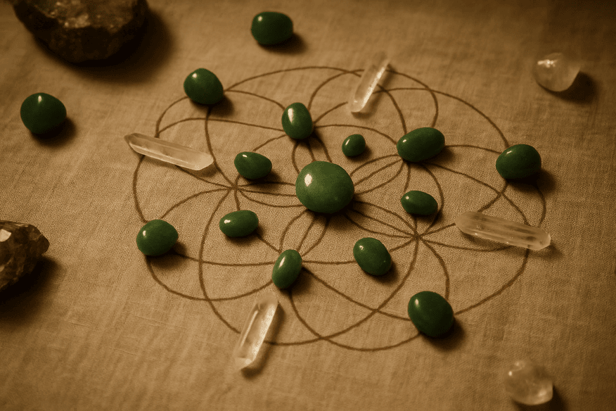 grila abundenta pe panza cu jad verde