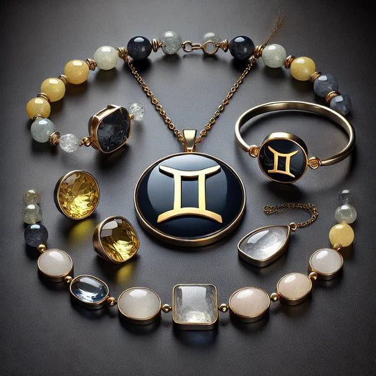 PIUETRE SEMIPRETIOASE DE DIFERTE CULORI SI PANDANTIV CU SEMNUL REPZENTANTIV AL ZODIEI GEMENI