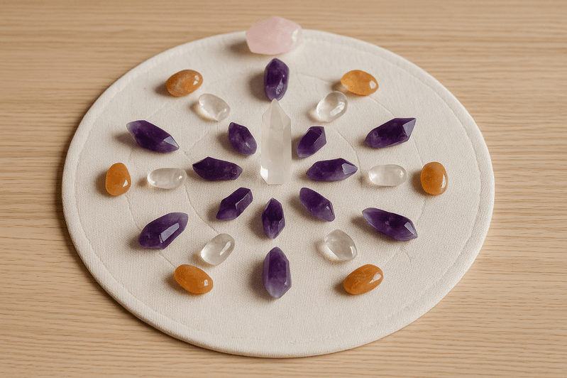 grila de cristale cu ametist,citrin, cuart roz, cuartz transparent